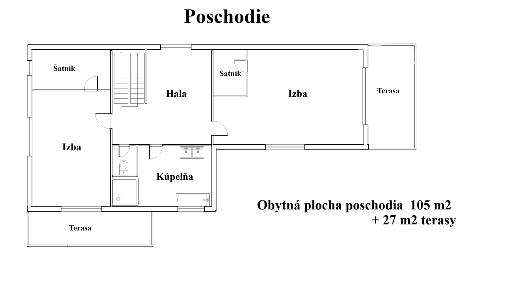 RD (5+1, 233 m2 obytná plocha) + 3 terasy, 2-garáž, Trenčianske Stankovce